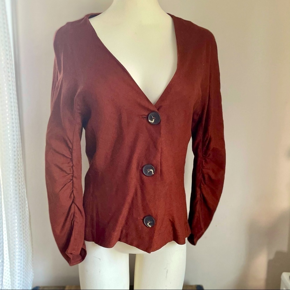Zara TRF Collection Ruched Rust Orange Long Sleeved Top Small Poetcore